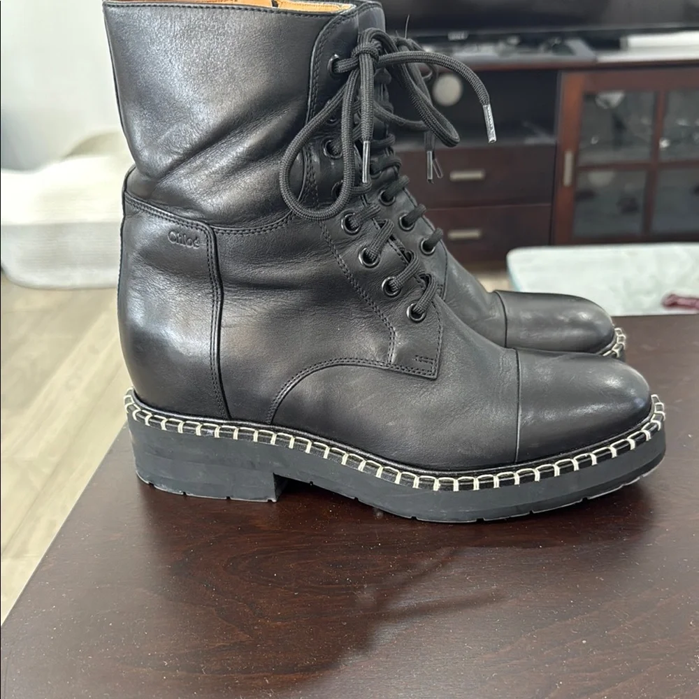 Chloe Black Combat Boots with Studded Detail - Picture 1 of 4